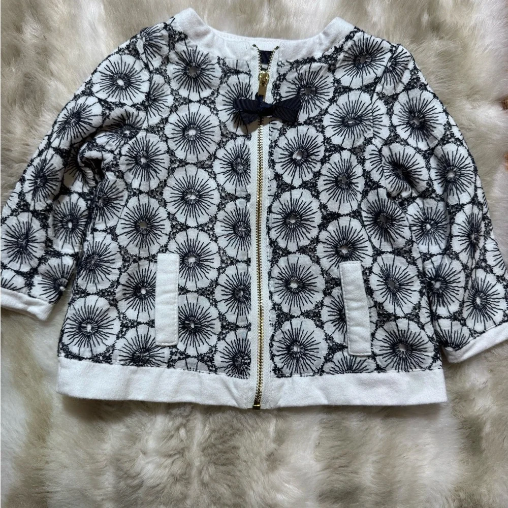 Cynthia Rowley Baby Girl Floral Eyelet Bow Zipper Navy & White Jacket 6-9M